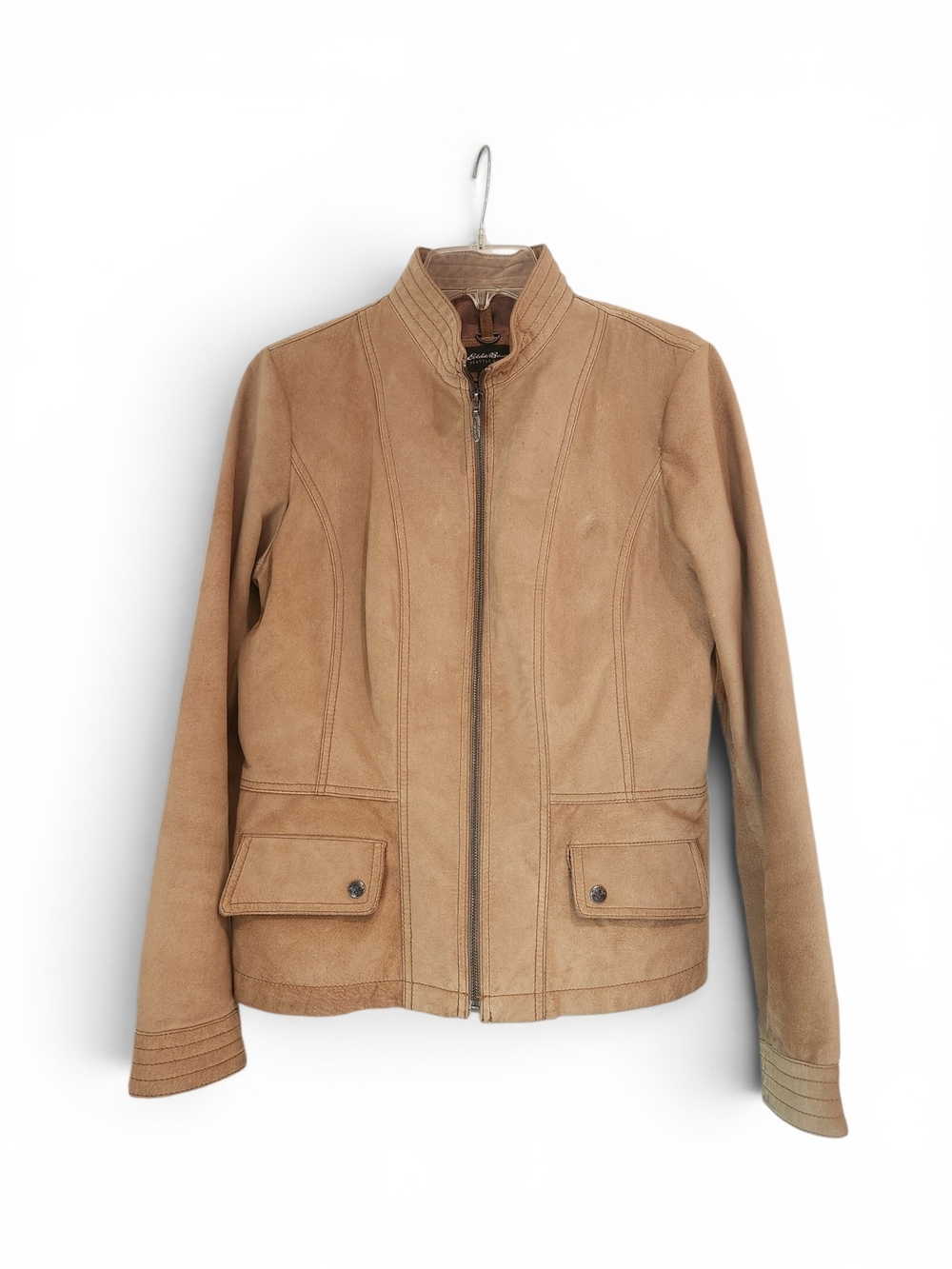 Eddie Bauer Tan Suede-Look Zip Front Leather Jacket Large Tall